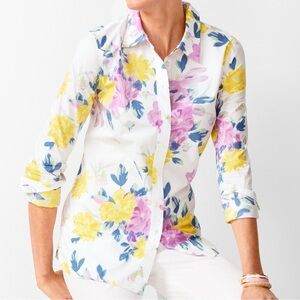 Talbots Floral Bouquet Classic Long Sleeve Button Front Cotton Shirt C